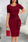 Burgundy Casual Solid Patchwork Flounce O Neck One Step Skirt Dresses