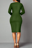 Green Casual Elegant Print Patchwork Slit Asymmetrical Collar One Step Skirt Dresses