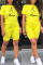 Yellow Fashion Casual Print Basic O Neck Short Sleeve Two Pieces