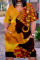 Black Yellow Casual Street Print Patchwork V Neck Straight Dresses