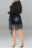 Baby Blue Fashion Casual Solid Tassel Plus Size Denim Skirt