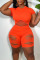 Tangerine Red Sexy Solid Hollowed Out Patchwork O Neck Short Sleeve Two Pieces