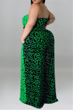 Green Fashion Casual Print Patchwork Backless With Belt Strapless Plus Size Jumpsuits