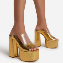 Gold Fashion Casual Split Joint Solid Color Fish Mouth Out Door Wedges Shoes