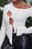 White Sexy Solid Patchwork One Shoulder Tops