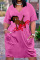 Black Yellow Casual Street Print Patchwork V Neck Straight Dresses