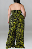 Green Fashion Casual Print Patchwork Backless With Belt Strapless Plus Size Jumpsuits