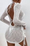 White Fashion Sexy Solid Hollowed Out See-through Swimwears Cover Up