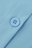 Sky Blue Fashion Casual Solid Asymmetrical Turndown Collar Tops