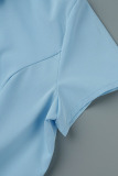 Sky Blue Fashion Casual Solid Asymmetrical Turndown Collar Tops
