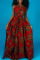 Red Vintage Elegant Print Patchwork Asymmetrical Collar A Line Dresses
