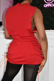 Red Fashion Casual Solid Bandage O Neck Sleeveless Dress