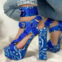 Blue Fashion Casual Patchwork Printing Fish Mouth Shoes