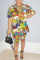 Orange knit Fashion Sexy adult Ma'am Patchwork Print Character Two Piece Suits Straight Short Sleeve Two Pieces