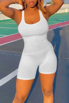 White Casual Sportswear Solid Patchwork U Neck Regular Jumpsuits