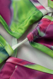 Green Purple Fashion Sexy Print Tie Dye Hollowed Out Frenulum Backless Swimwears