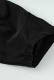 Black Fashion Casual Lips Printed Basic V Neck Short Sleeve Dress