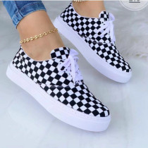 Black White Fashion Casual Bandage Patchwork Printing Round Comfortable Flats Shoes