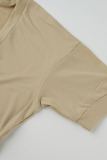 Khaki Sexy Casual Solid Basic O Neck Short Sleeve Two Pieces