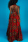 Red Vintage Elegant Print Patchwork Asymmetrical Collar A Line Dresses
