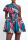 Blue Pink Casual Print Bandage Patchwork Asymmetrical Collar Straight Jumpsuits
