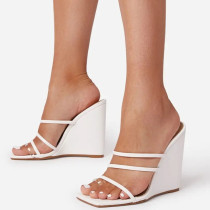 White Fashion Casual Patchwork Solid Color Pointed Wedges Shoes