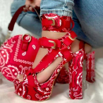 Red Fashion Casual Patchwork Printing Fish Mouth Shoes