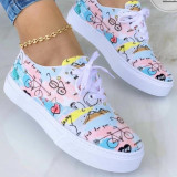 Black White Fashion Casual Bandage Patchwork Printing Round Comfortable Flats Shoes