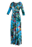 Multi-color Fashion Casual Print Bandage V Neck Long Sleeve Dresses