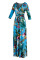 Light Blue Fashion Casual Print Bandage V Neck Long Sleeve Dresses