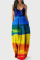 Multicolor Casual Print Split Joint U Neck Sling Dress Dresses