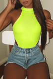 Green Sexy Solid Patchwork O Neck Skinny Bodysuits