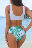 White Green Sexy Print Patchwork Swimwears
