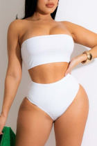 White Fashion Sexy Solid Backless Swimwears (Without Paddings)