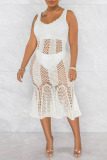 White Sexy Solid Hollowed Out Patchwork Swimwears Cover Up