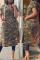Camouflage Street Print Hollowed Out Patchwork Backless Hooded Collar Dresses