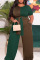 Ink Green Casual Solid Bandage Split Joint O Neck Plus Size Two Pieces