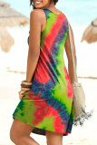 Colour Fashion Casual Print Tie-dye U Neck Vest Dress
