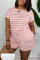 Pink Fashion Casual Striped Print Basic O Neck Regular Jumpsuits