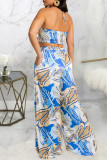 Black Fashion Casual Print Solid Hollowed Out Backless Strapless Sleeveless Two Pieces