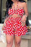 Red Sexy Print Polka Dot Patchwork Halter Sleeveless Two Pieces