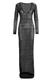 Black Sexy Solid See-through Mesh U Neck Pencil Skirt Dresses