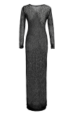 Black Sexy Solid See-through Mesh U Neck Pencil Skirt Dresses