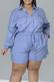 Apricot Casual Solid Patchwork Buckle Turndown Collar Plus Size Jumpsuits