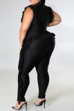 Black Casual Solid Patchwork Stringy Selvedge O Neck Plus Size Jumpsuits