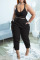 Black Casual Solid Patchwork Spaghetti Strap Plus Size Two Pieces