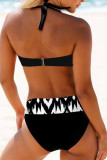 Black Fashion Sexy Print Bandage Patchwork Backless Swimwears (With Paddings)