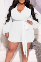 White Casual Solid Split Joint V Neck Plus Size Jumpsuits