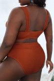 Orange Fashion Sexy Solid Backless U Neck Plus Size Swimwear  (With Paddings)