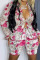Pink Casual Print Patchwork Buckle Turndown Collar Long Sleeve Two Pieces